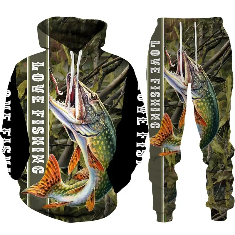 Outdoor Hunting Hoodie - クールな鯉釣り 3D プリントユニセックスパーカー/スーツ原宿ストリートウェアトラックスーツセットカジュアルアウトドア釣り狩猟キャンプ服