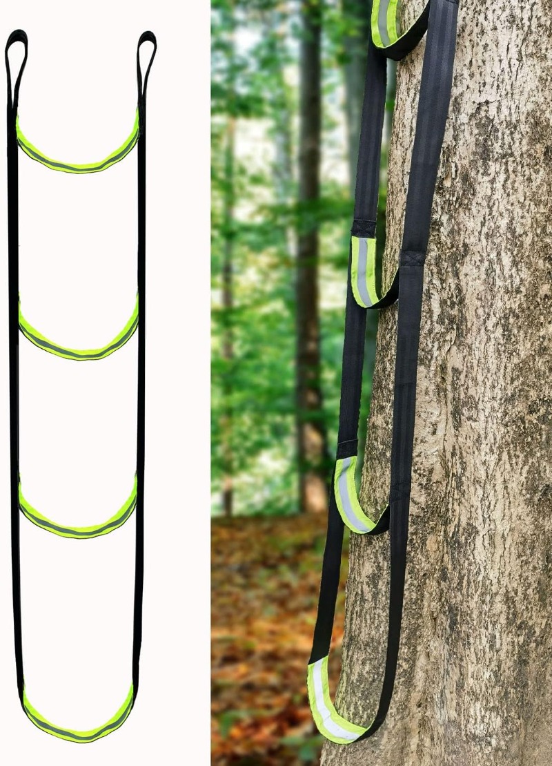 Tree Stand Ladder - 3ステップクライミングスティックエイダー、ツリースタンドステップ、ウェビングハンティングラダー、軽量ロープエイダー、アウトドアクライミング、ケイビング、キャニオニング