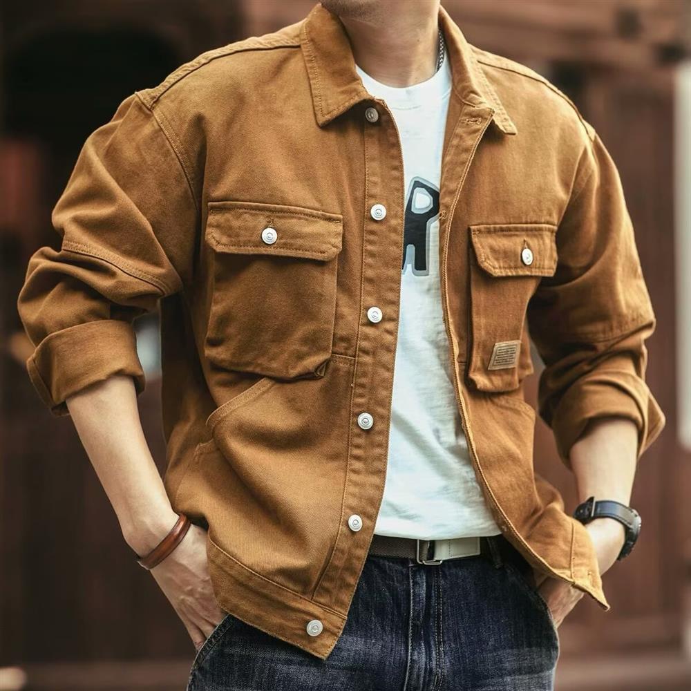 Hunting Outdoor Brands - レトロアメリカンデニムジャケット メンズ ルーズ アウトドア ハンティングスタイル トレンドブランド