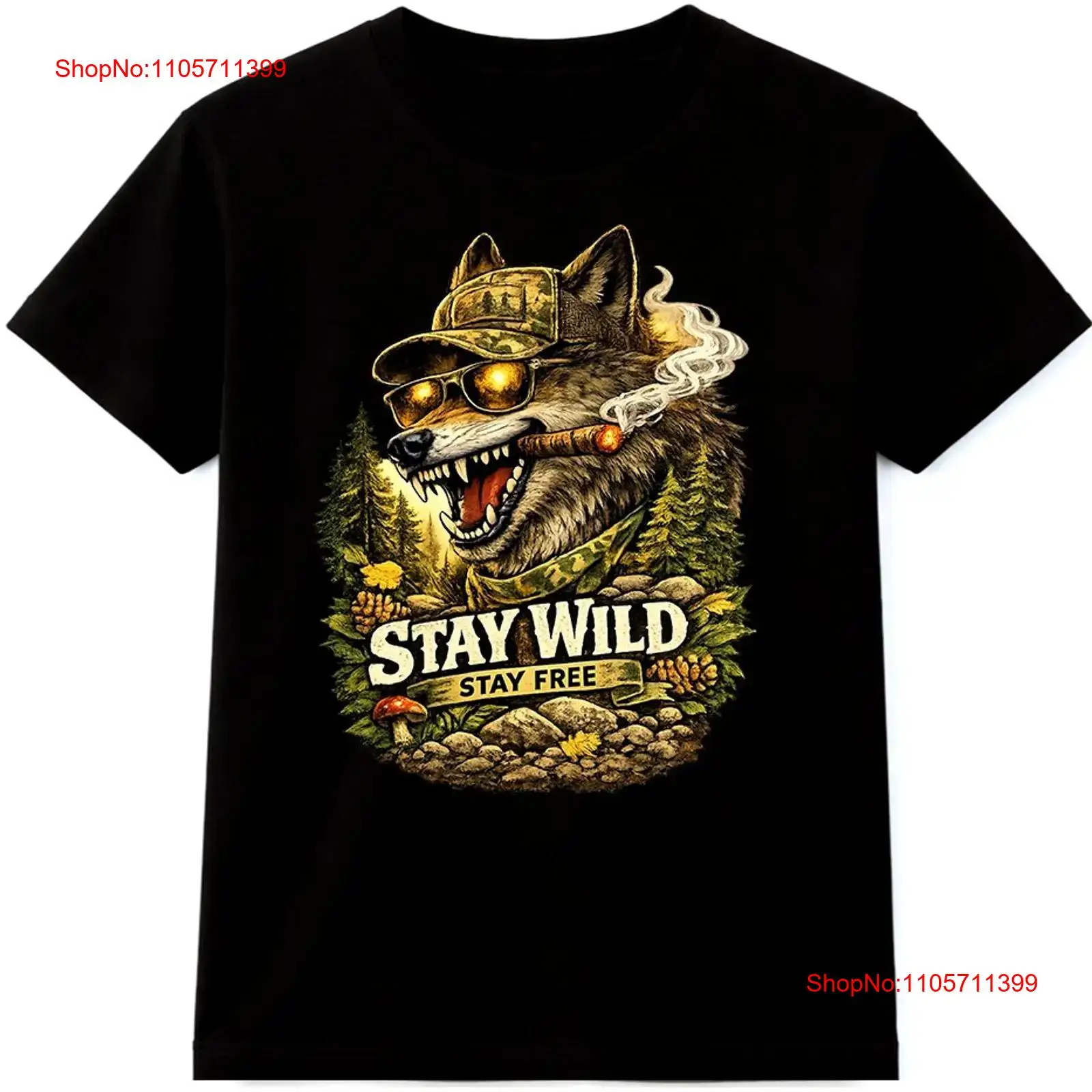Wildman Hunting & Outdoor - ウルフ T シャツ ステイ ワイルド フリー