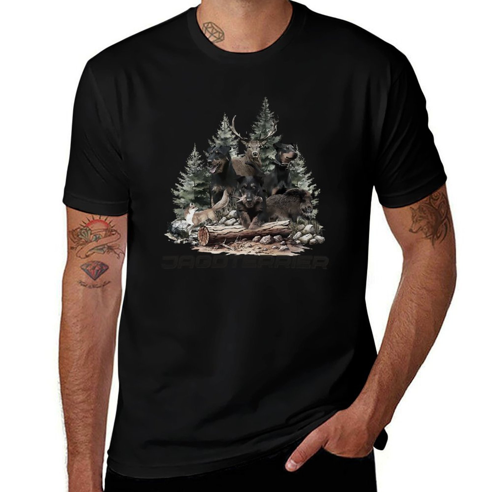 Wildman Hunting & Outdoor - ジャーマン・ハンティング・テリアは野生の狩猟の仲間です Tシャツ 高弾性スポーツTシャツ
