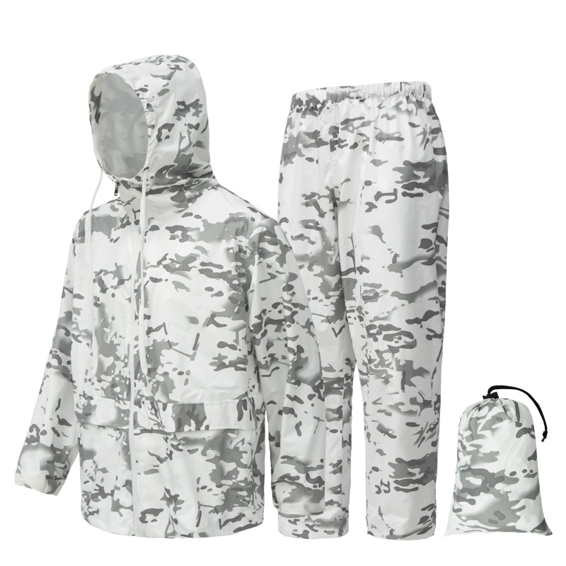 Outdoor Hunting Coat - アウトドアハンティング用防雨レインコートスーツ、キャンプ、サイクリング、釣り用反射材付き軽量レインコート、レインパンツセット