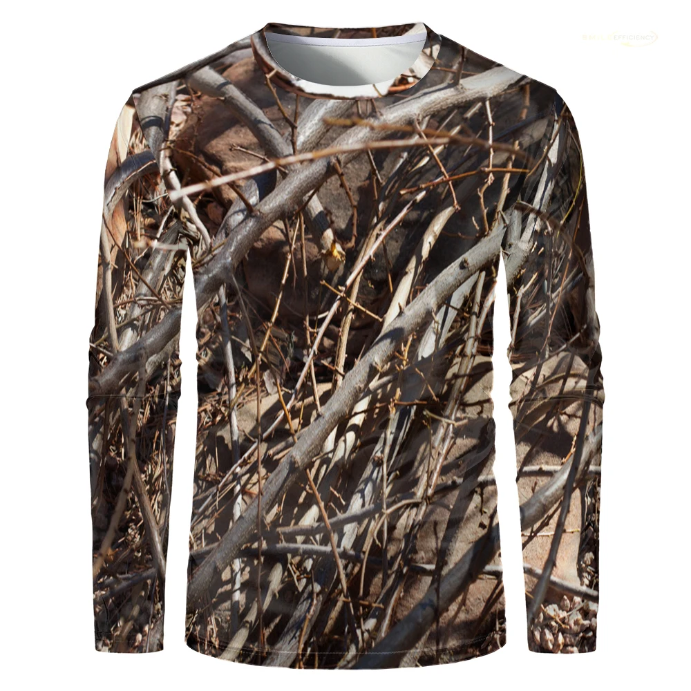 Hunting And Camping In Forest - メンズ迷彩柄フォレストハンティングTシャツ アウトドア速乾性通気性ハイキング長袖Tシャツ 釣り キャンプ スポーツトップス ティー