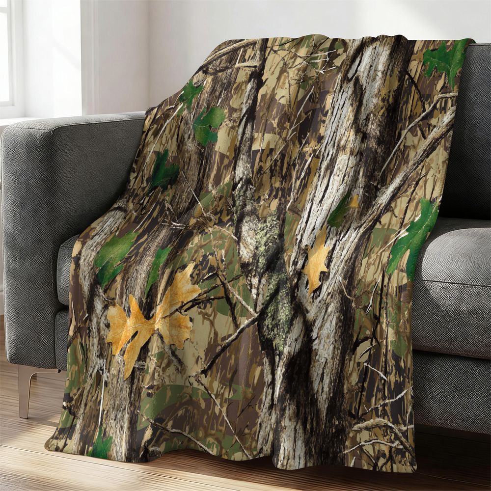 Hunting Outdoor Rug - 森林迷彩フランネルブランケット ソフトスローラグ 屋外狩猟キャンプ用 ベッドソファ装飾用 快適フリースギフトブランケット 50x60インチ