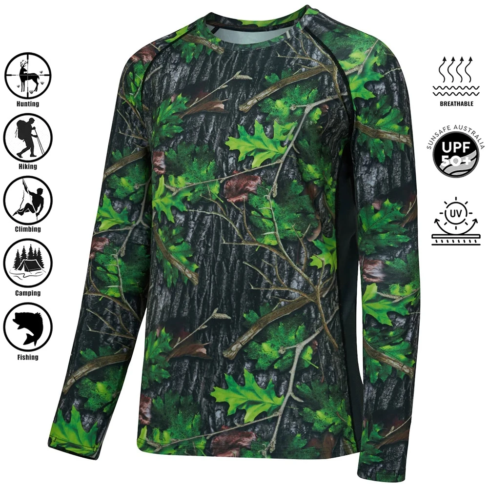 Hunting And Camping In Forest - ﻿ ﻿ 迷彩森林狩猟 Tシャツ Utdoor 速乾性通気性ハイキング長袖