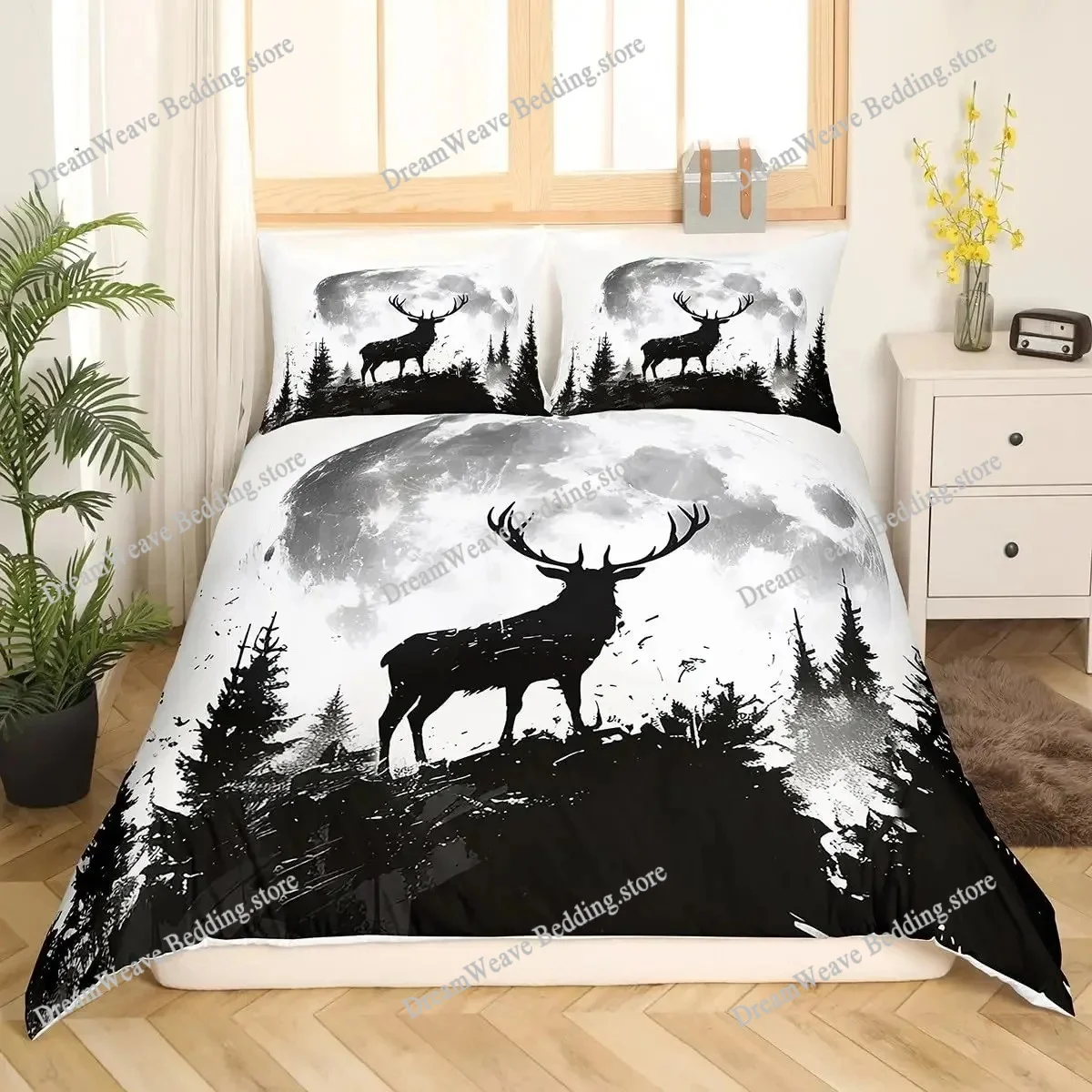 鹿エルク布団カバー キング クイーン ファーム ディア フォ - Hunting And Camping In Forest のレビューと価格