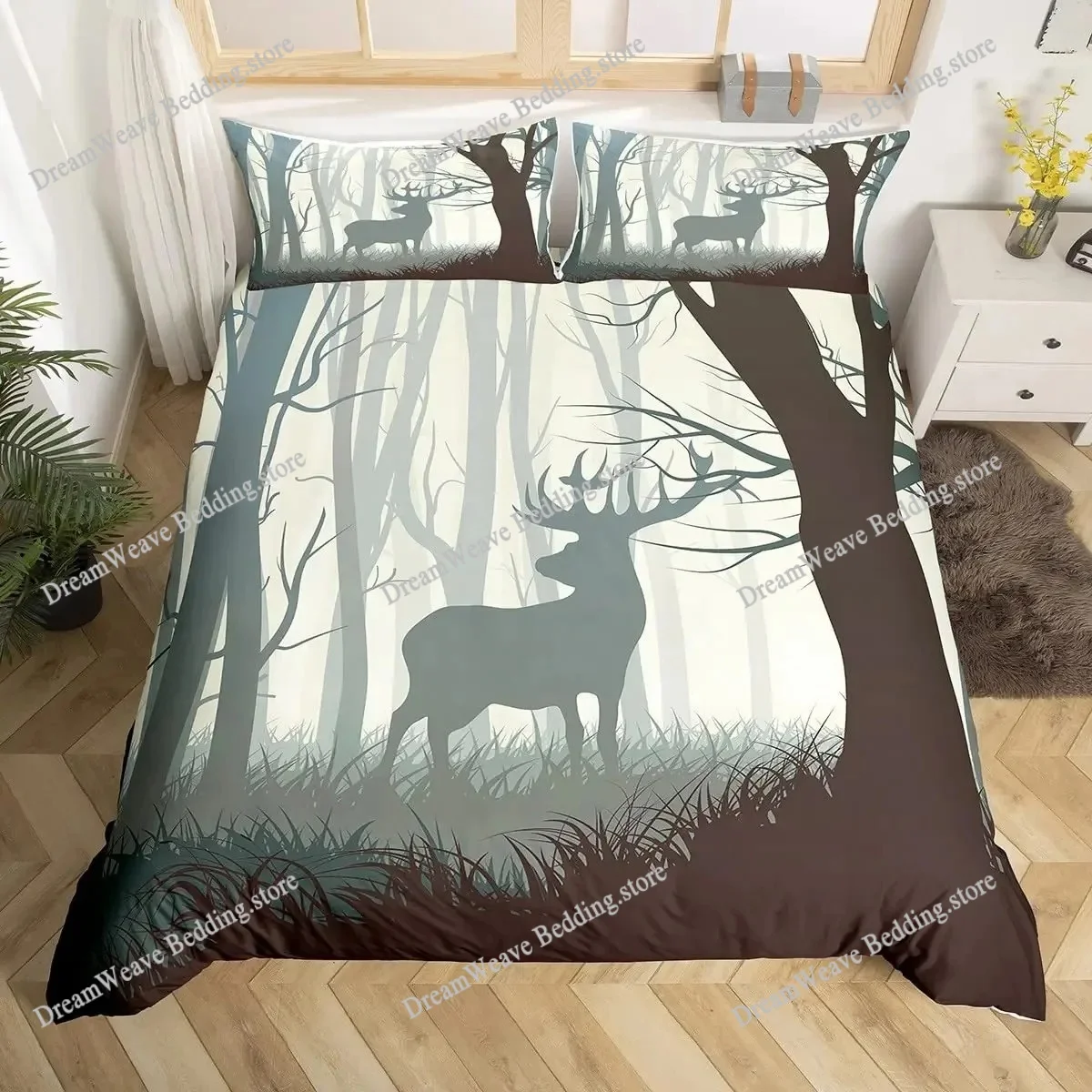 鹿エルク布団カバー キング クイーン ファーム ディア フォ - Hunting And Camping In Forest のレビューと価格