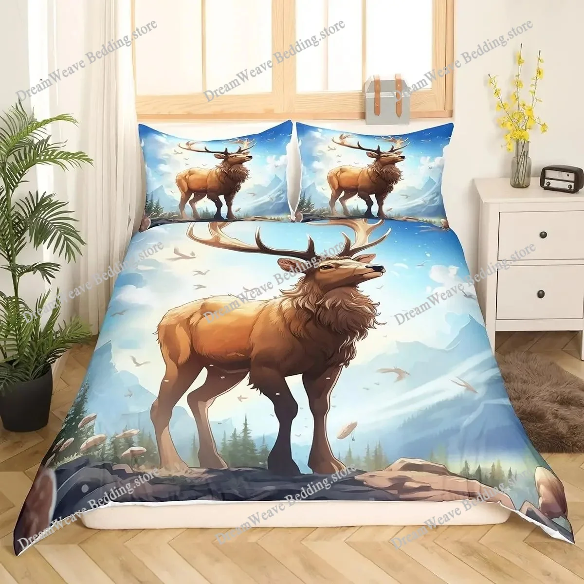 鹿エルク布団カバー キング クイーン ファーム ディア フォ - Hunting And Camping In Forest のレビューと価格