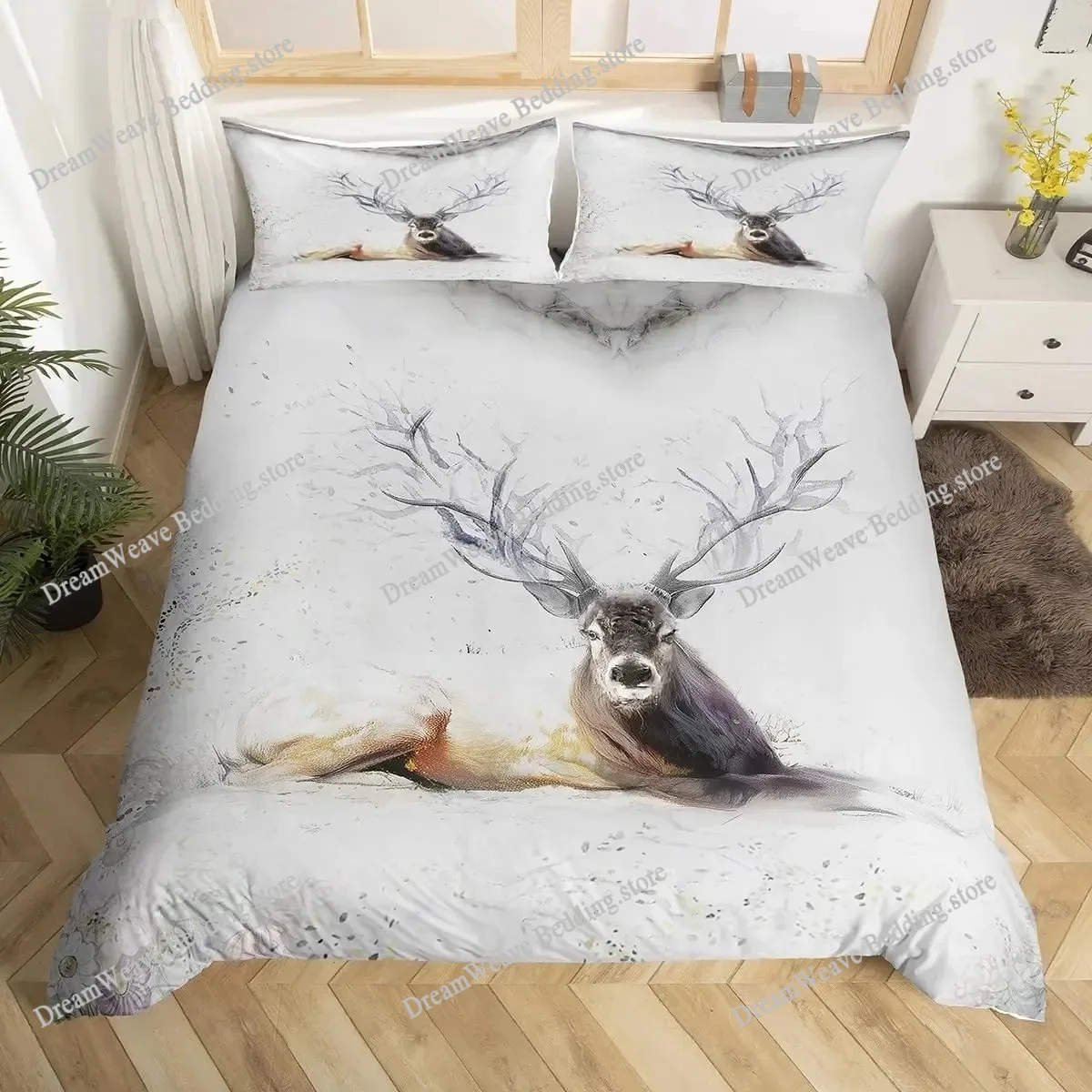鹿エルク布団カバー キング クイーン ファーム ディア フォ - Hunting And Camping In Forest のレビューと価格