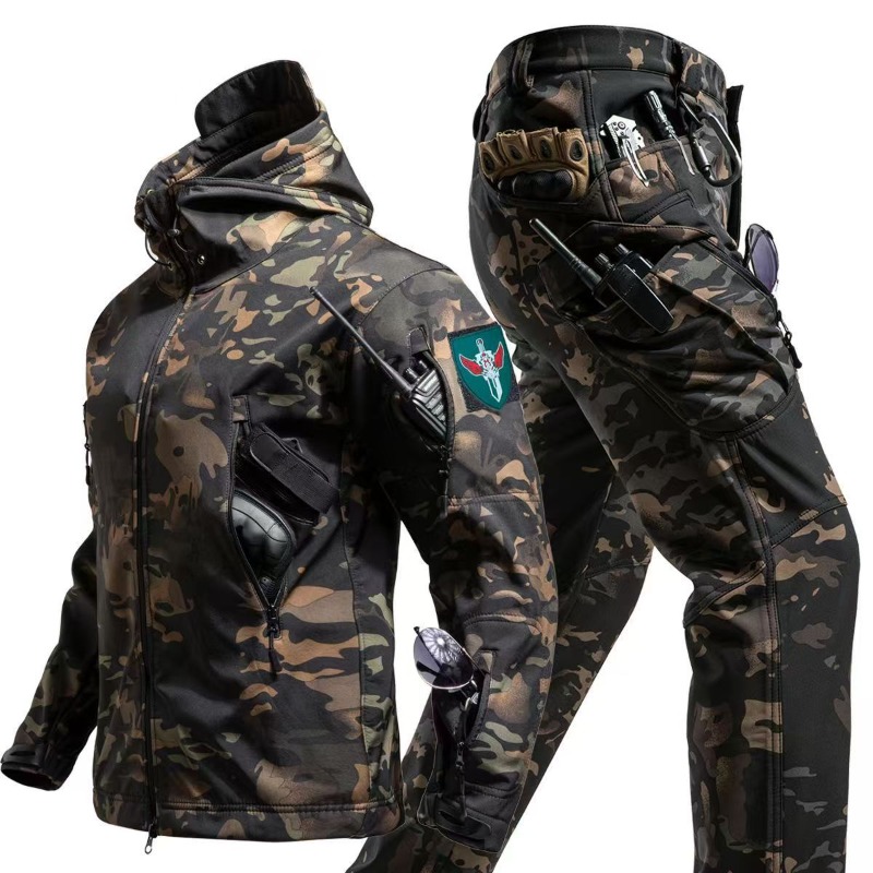ソフトシェル迷彩ジャケット メンズ 防水 ハンティングウェア - Outdoor Hunting Hoodie のレビューと価格