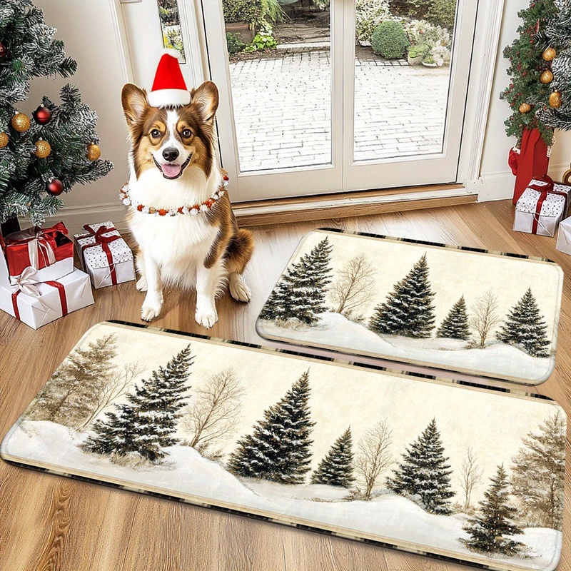 VIKAMA クリスマスカーペット 冬の雪景色 松の木 雪の - Hunting Outdoor Rug のレビューと価格