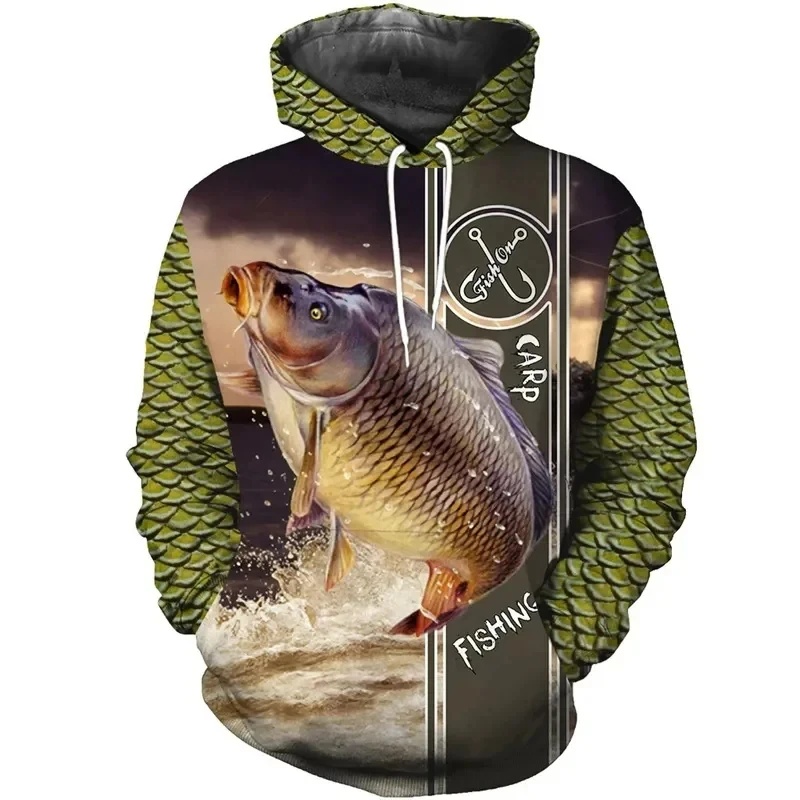 新しい3Dプリント鯉釣り柄パーカー アウトドアフィッシング用 - Outdoor Hunting Hoodie のレビューと価格