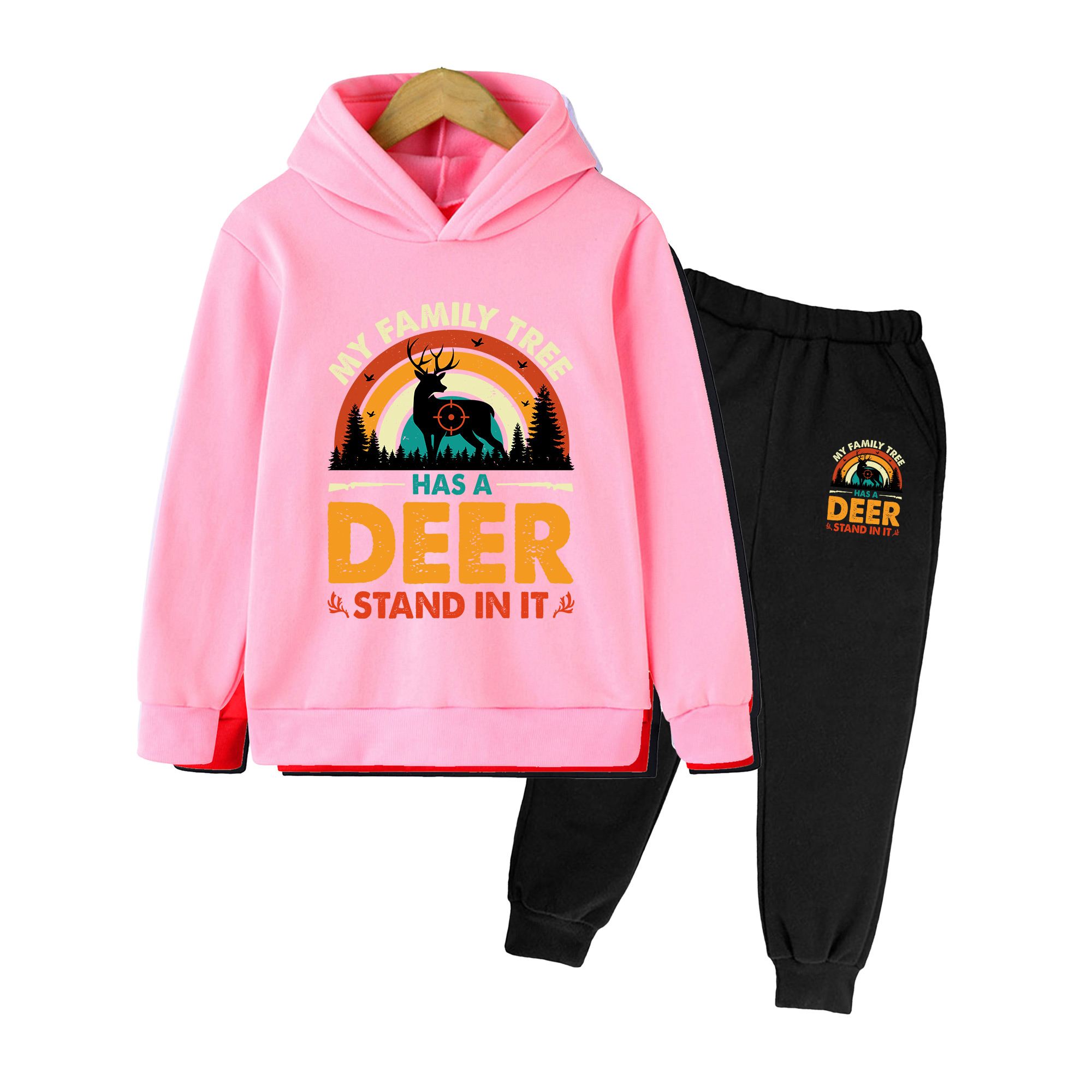 キッズ用フーディー＆スウェットパンツセット、レトロな鹿狩り柄 - Outdoor Hunting Hoodie のレビューと価格