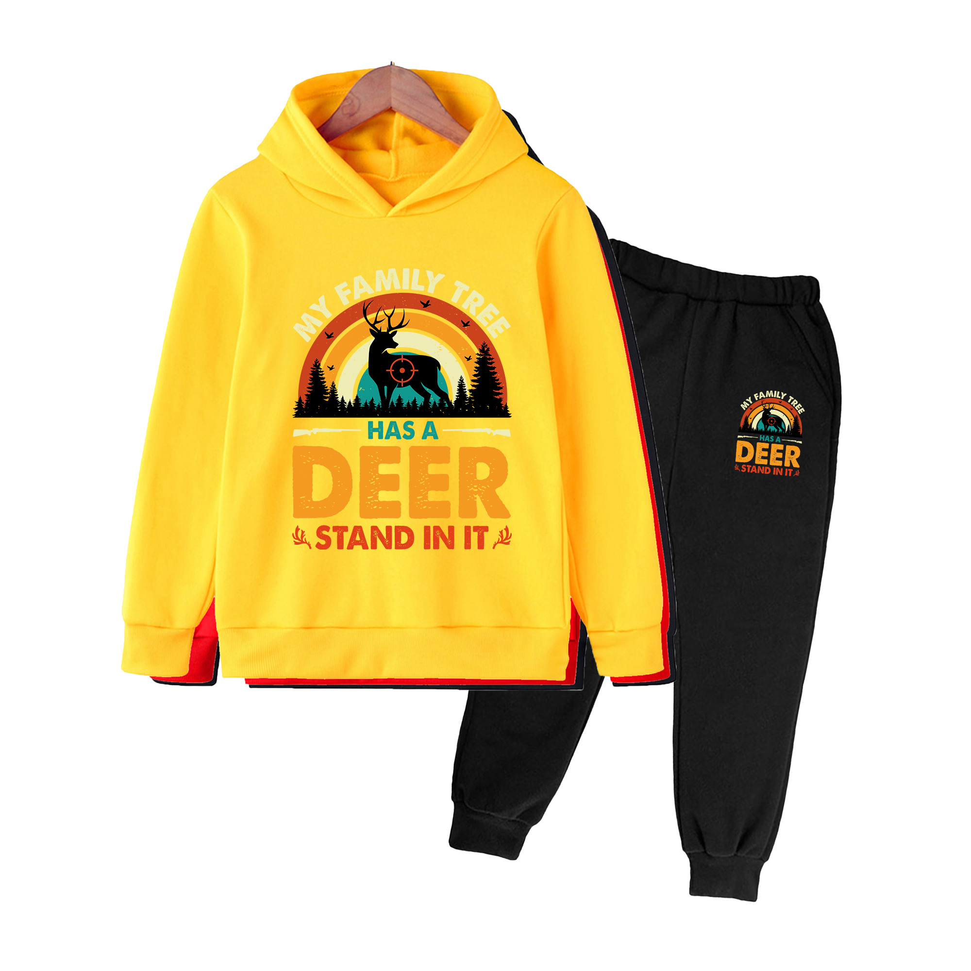 キッズ用フーディー＆スウェットパンツセット、レトロな鹿狩り柄 - Outdoor Hunting Hoodie のレビューと価格