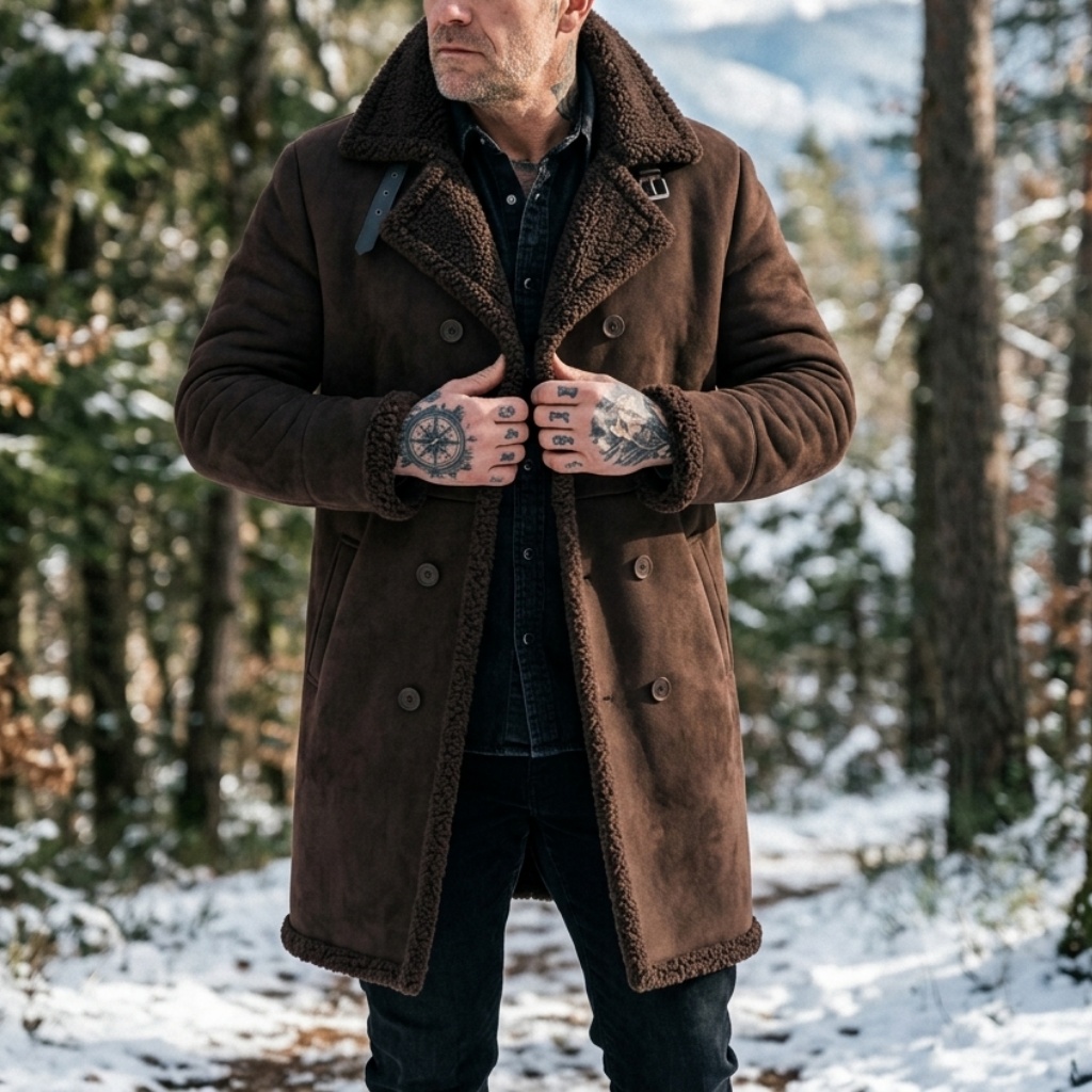 メンズフェイクスエードファー裏地付き冬用ジャケット防風ダブル - Outdoor Hunting Coat のレビューと価格