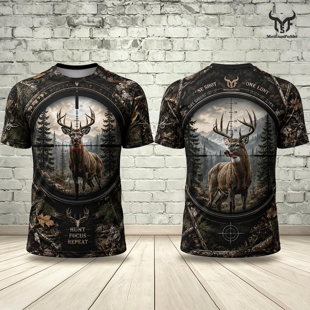 新しいアウトドアハンティングメンズ Tシャツフォレストエルク - Hunting And Camping In Forest のレビューと価格