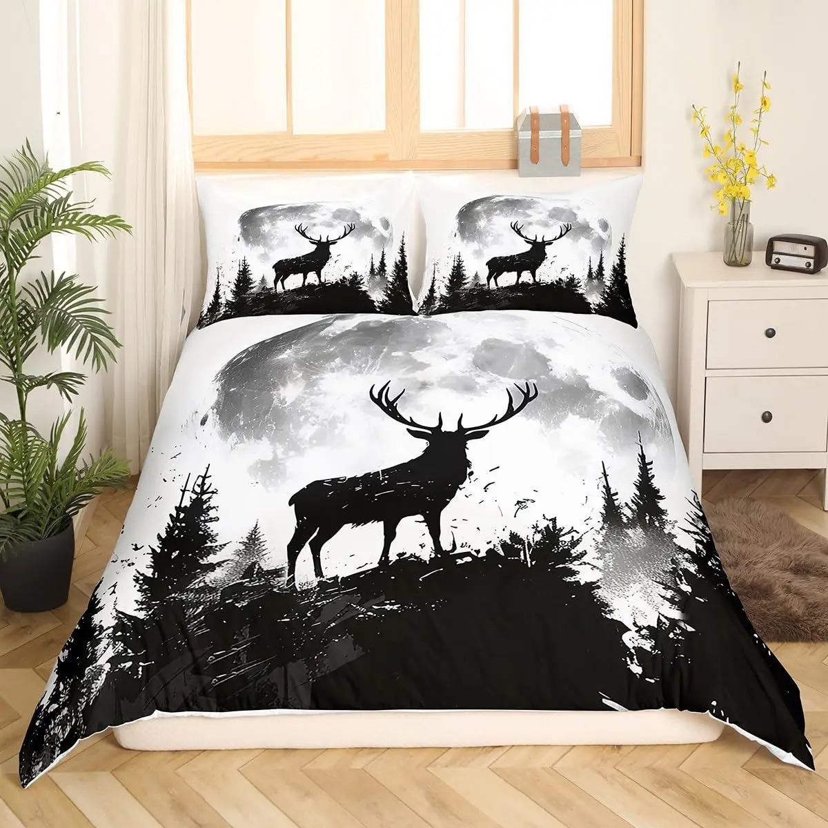 鹿エルク布団カバー キング クイーン ファーム鹿の森掛け布団 - Hunting And Camping In Forest のレビューと価格