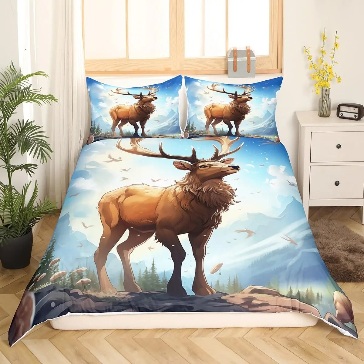 鹿エルク布団カバー キング クイーン ファーム鹿の森掛け布団 - Hunting And Camping In Forest のレビューと価格
