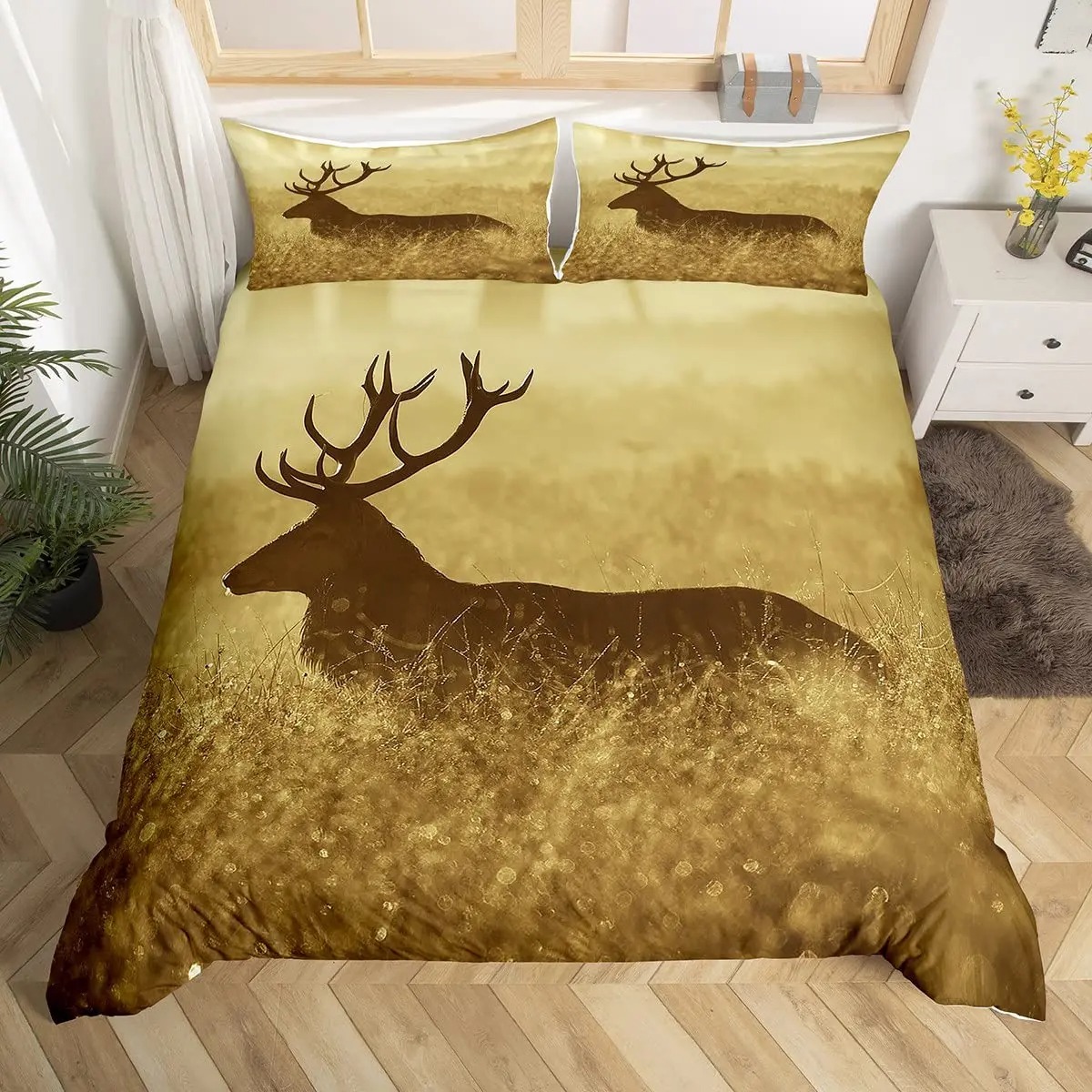 鹿エルク布団カバー キング クイーン ファーム鹿の森掛け布団 - Hunting And Camping In Forest のレビューと価格